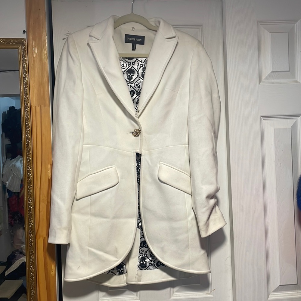$3900 Philipp Plein Black Skull lining Fitted Single Button tail Coat size Small